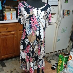 Michael Kors Floral Midi Dress - Black, Pink, White, Brown